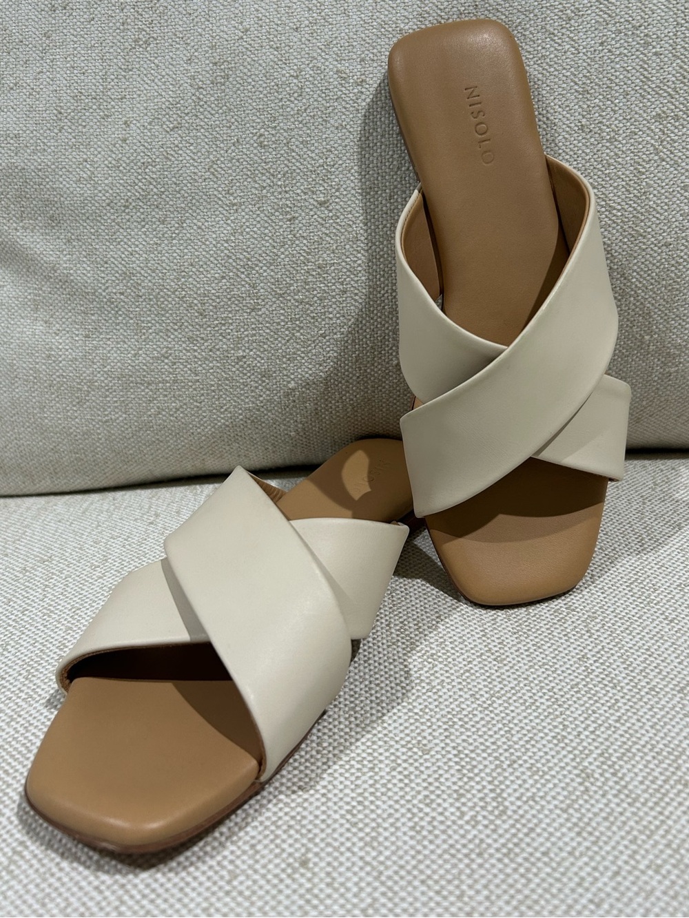 Nisolo Catalina Leather Slide Cross Strap Sandal Beige Women’s Size 7.5 Comfort